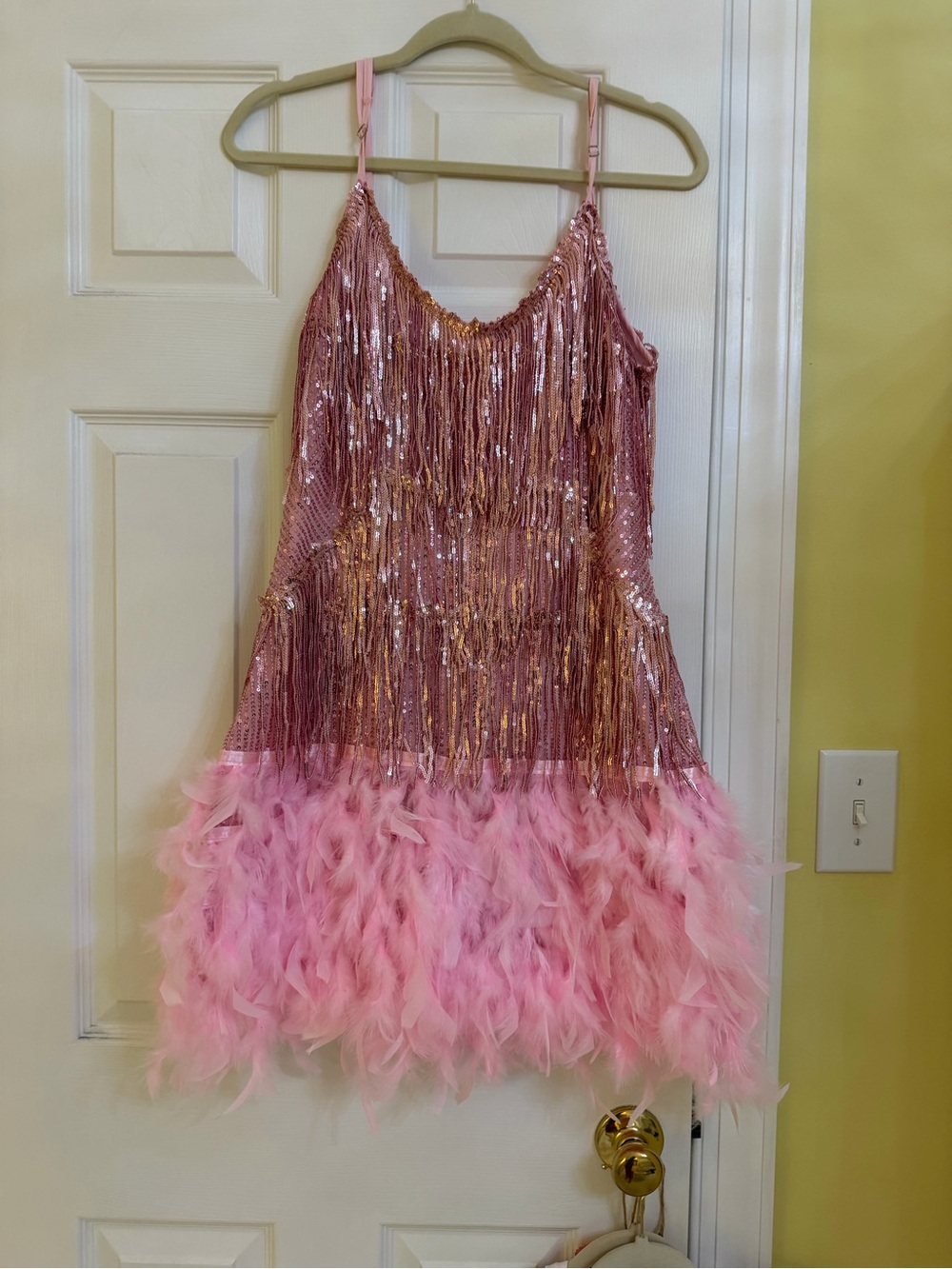 Pink Sequin & Feather cocktail Dress size s